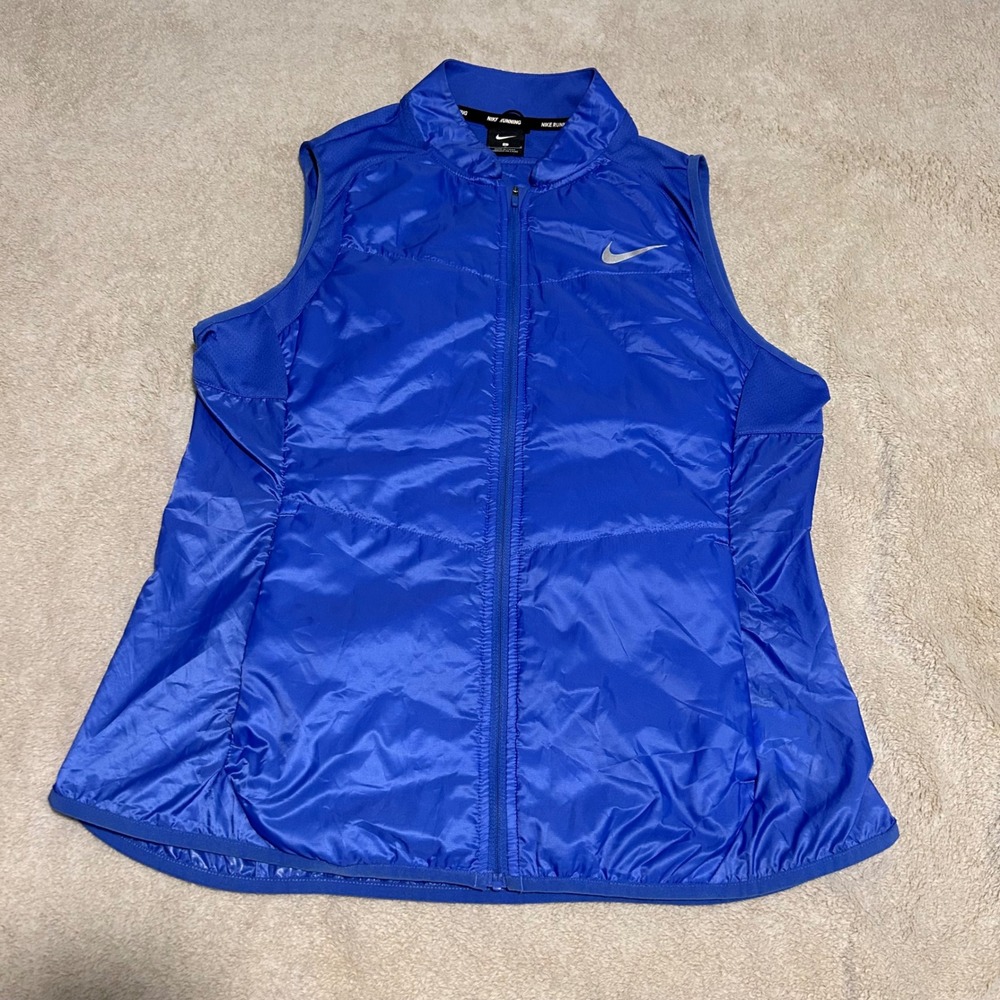 Nike Running Vest Womens Large Blue AeroLayer Insulated Full Zip Puffer Vest